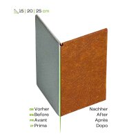 innogard Eckverbinder Corten Vergleich Auslieferung in walzblank und nach einiger Zeit mit Rostpatina